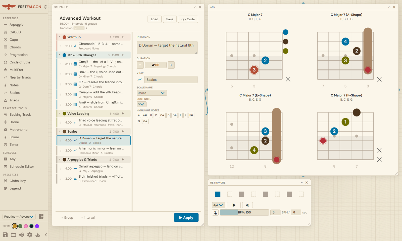 Schedule editor: timed practice intervals